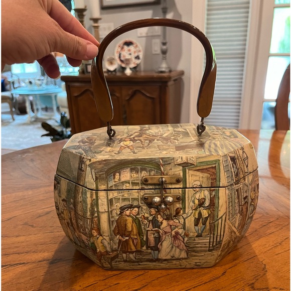 Antique Anton Pieck wooden provincial town graphic flip top purse. Amazing! - Picture 2 of 15